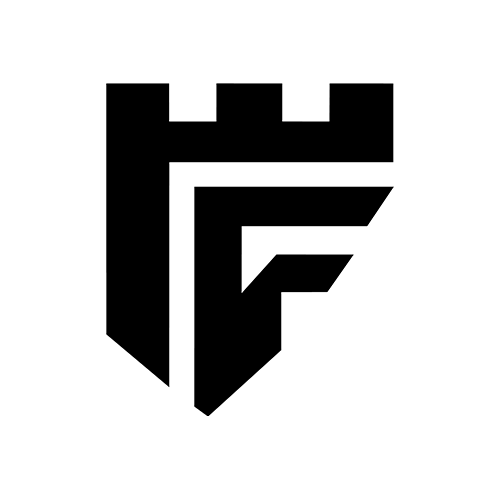 Black and white logo with a stylized Forteefied 'F' and castle-like design on a white background
